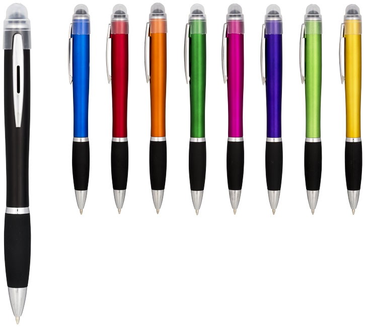 Stylo à bille lumineux Nash avec corps de couleur et grip noir