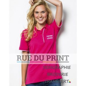 Chemise polo publicité femme Essential 185 g/m² 65% polyester, 35% coton piqué bord côte 1x1 au col et manches avec rayure con