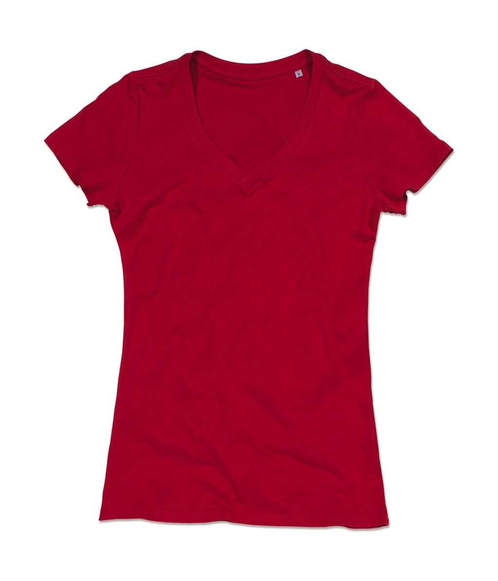 Anpassbares Janet-T-Shirt mit V-Ausschnitt für Damen mit rotem Gesicht, 100 % Baumwolle, Bio-OCS-zertifiziert, gekämmt und ringgesponnen (einfacher Jersey),