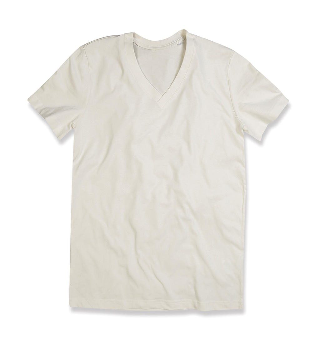Personalisiertes weißes T-Shirt für Herren mit ceV-Kragen James, 100 % Baumwolle, Bio-OCS-zertifiziert, gekämmt und ringgesponnen (Single-Jersey), 15