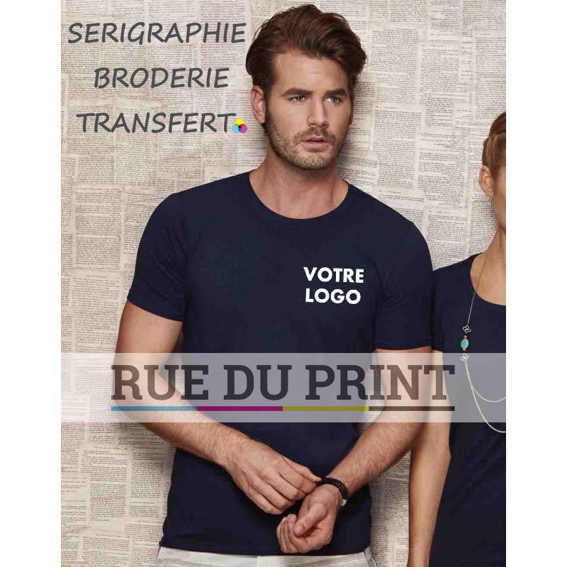 Tee-shirt publicité bleu marine profil ras de cou Clive 95% coton ringspun peigné, 5% élasthanne, 170 g/m² bord côte au col ba