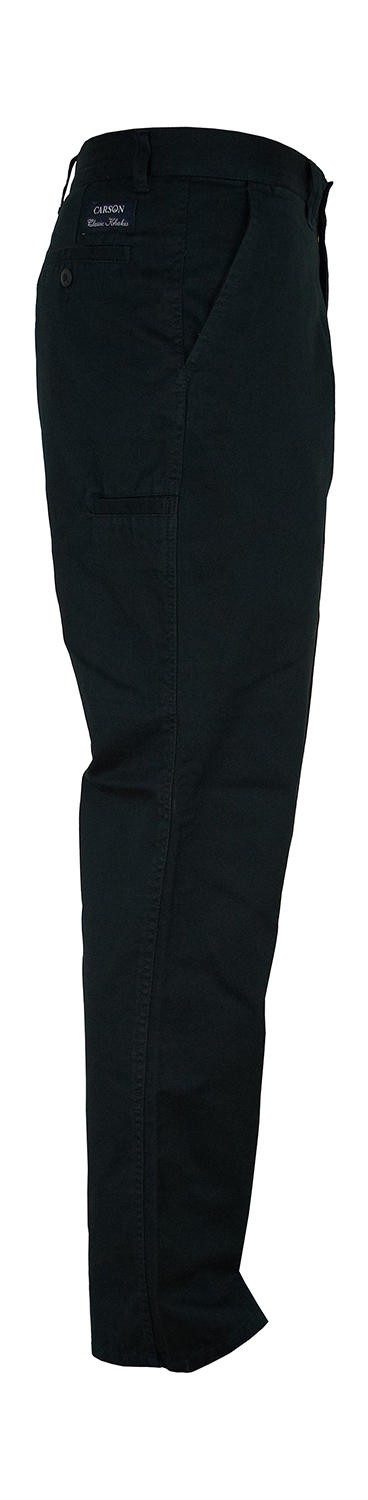 Klassische, anpassbare Carson-Hose, 100 % einlaufvorbehandelte, gekämmte Baumwolle, keine Falten, 5 Taschen, geknöpfte Taschen hinten